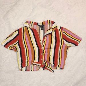 ☆Button-Up Striped Cropped Shirt ☆